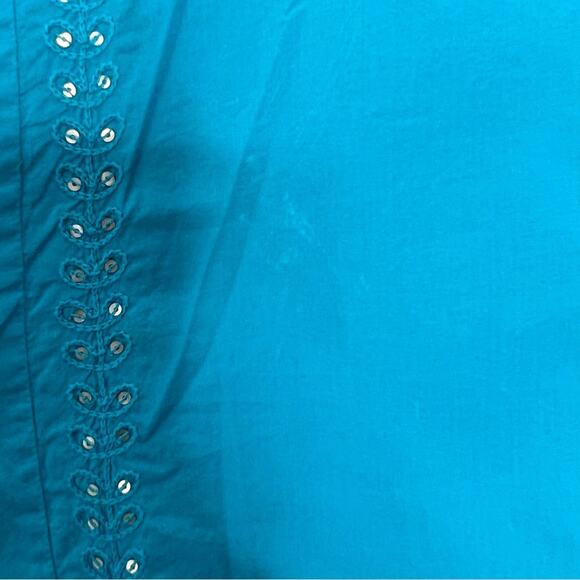 Calypso St. Barth Aqua Blue 3/4 Sleeve Embroidered Cotton Tunic Women's size M - Picture 7 of 8